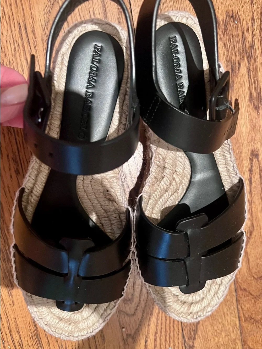 Paloma Barceló Black Leather Espadrille Platform Sandals